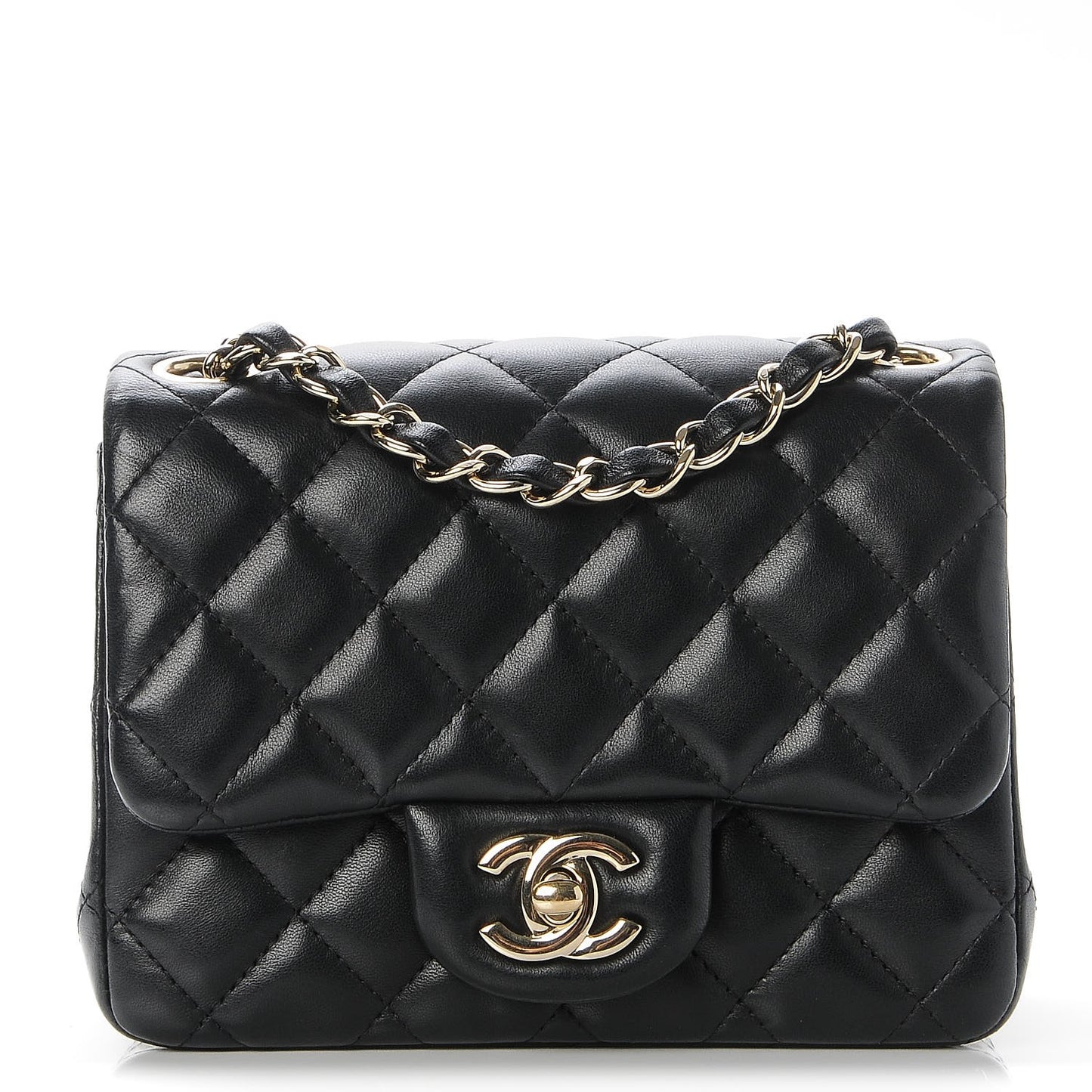 Lambskin Quilted Mini Square Flap Black