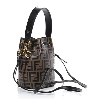 Fendi Vitello Liberty F is Fendi Bi-Color FF 1974 Embossed Mini Mon Tresor Bucket Bag Maya Black 3 of 10