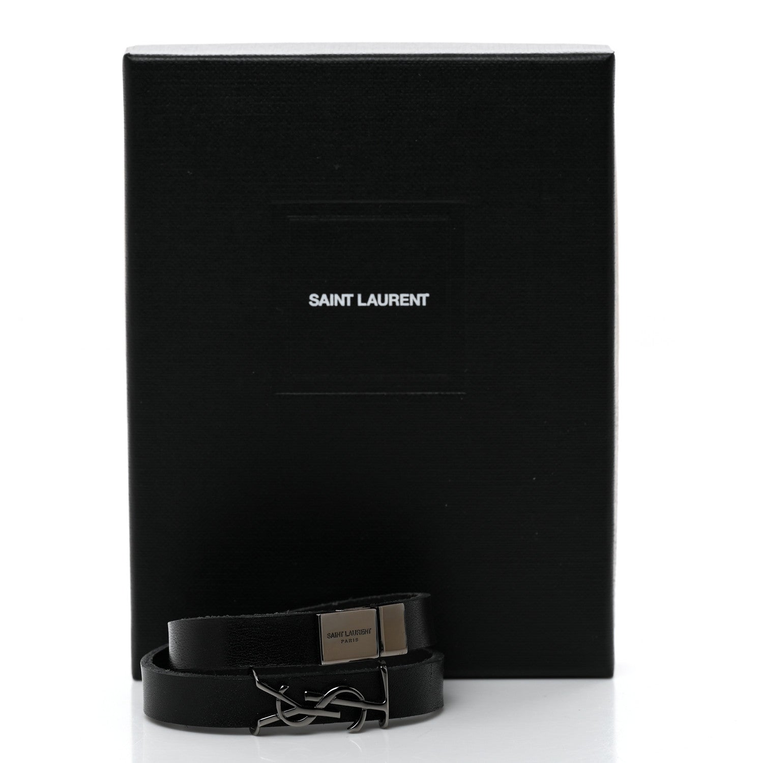 Saint Laurent Calfskin Opyum Double Wrap Bracelet Black 6 of 6
