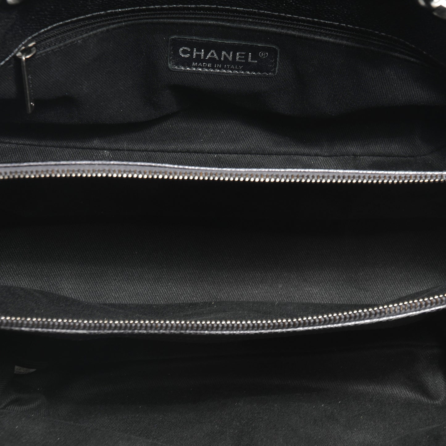 Caviar Timeless CC Large Zip Shopping Tote Dark Silver