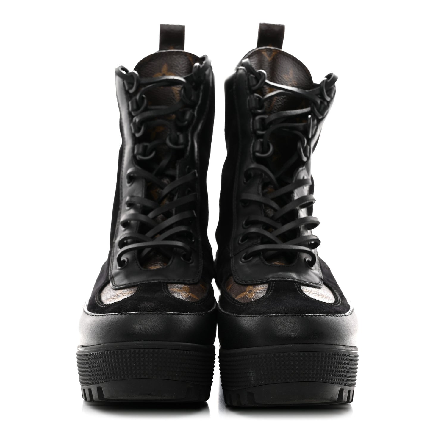 Suede Calfskin Monogram Laureate Platform Desert Boots 38 Black