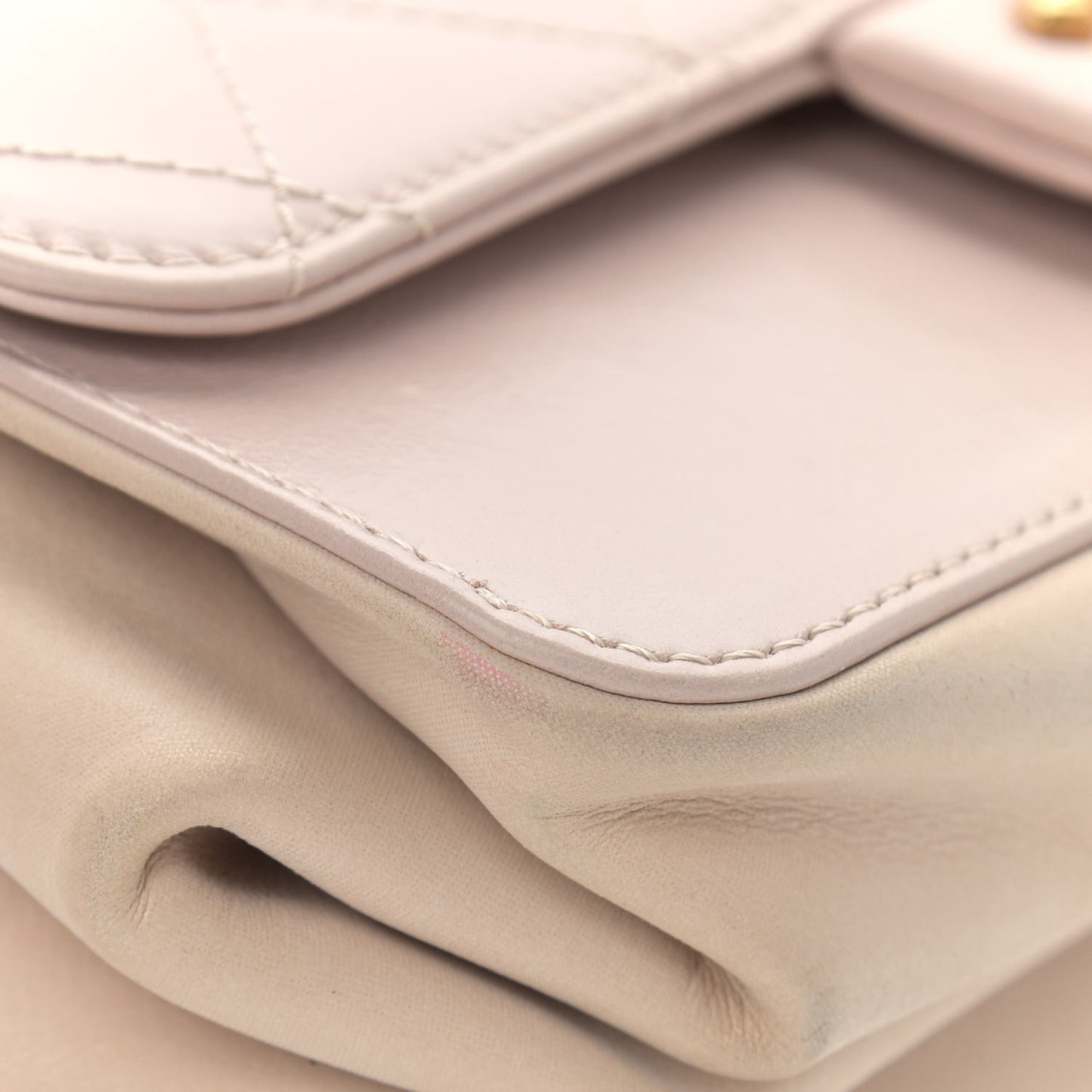 Glazed Calfskin Quilted Mini Straight Lined Flap Beige