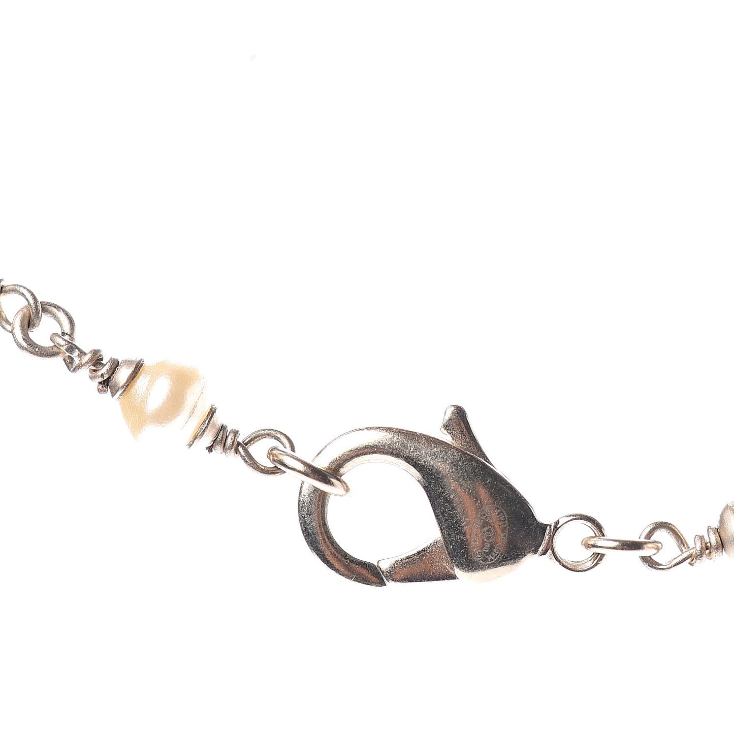 Pearl Crystal Bead CC Long Necklace Gold Black White