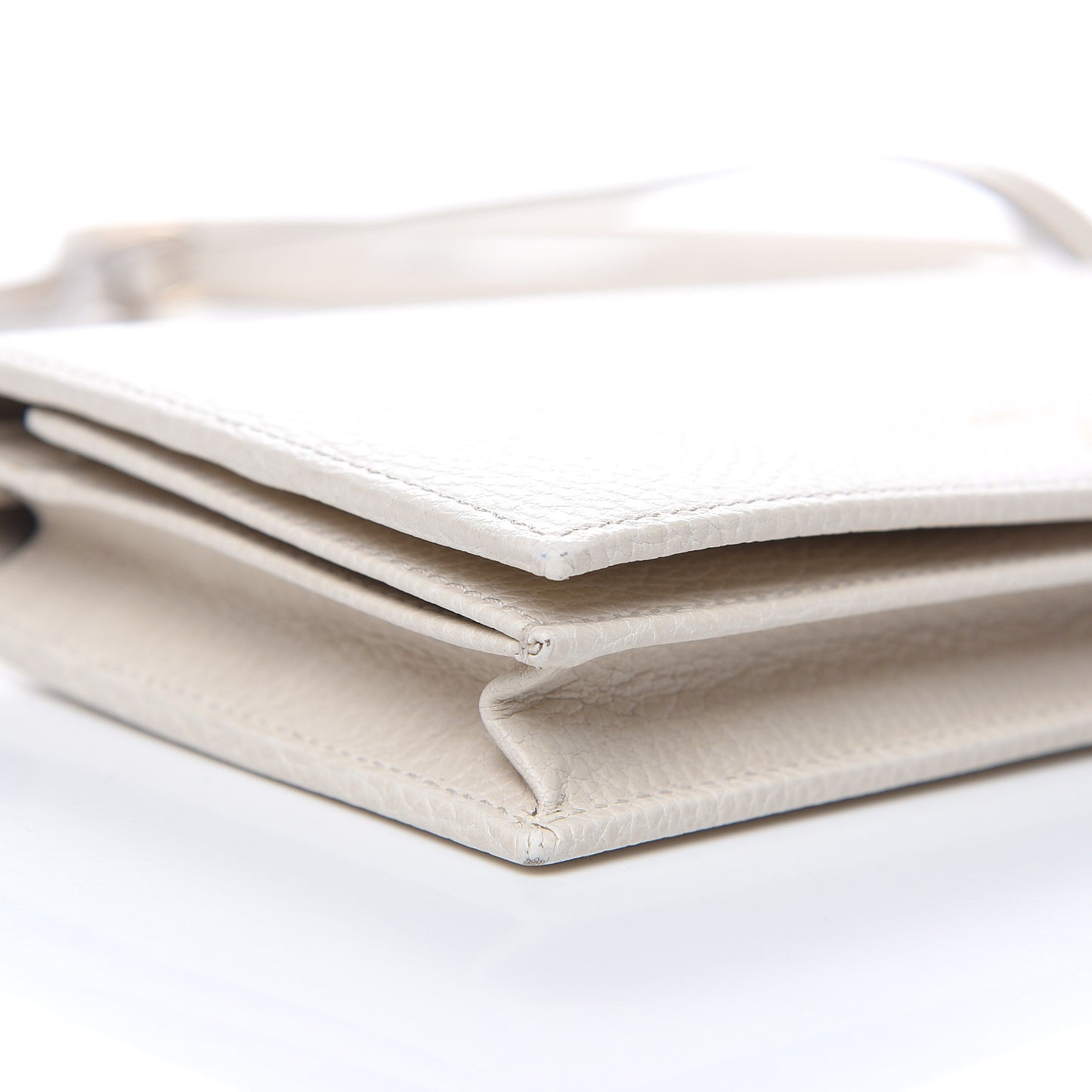 Dollar Calfskin Mini Swing Wallet Bag Mystic White