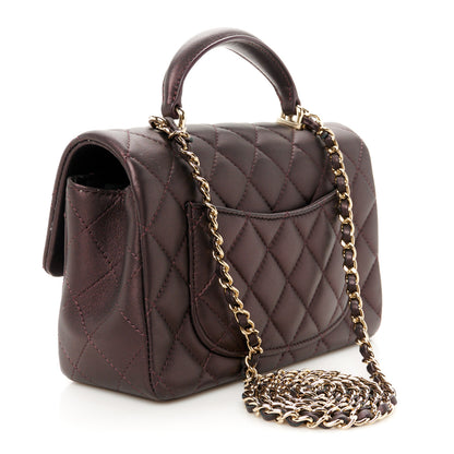 Chanel Iridescent Lambskin Quilted Mini Top Handle Rectangular Flap Burgundy 3 of 11