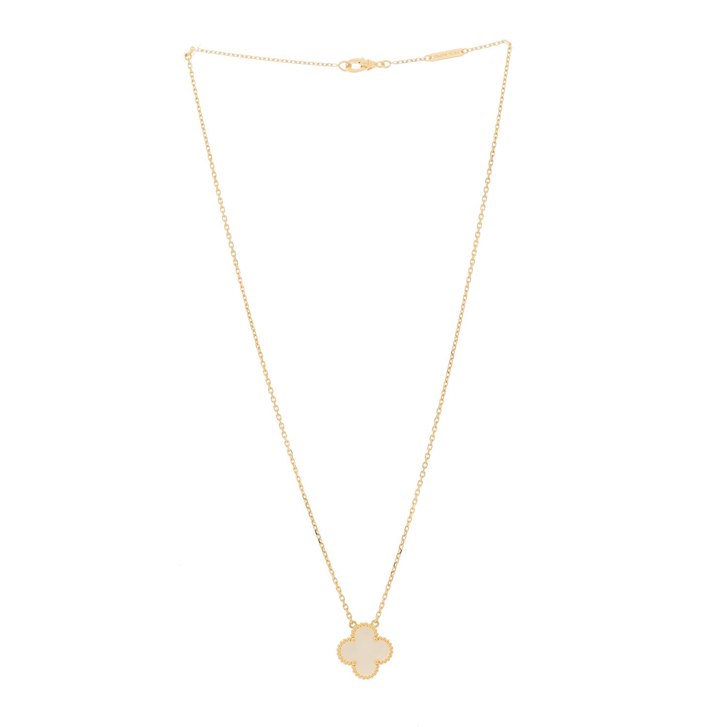 Van Cleef & Arpels 18K Yellow Gold Mother of Pearl Vintage Alhambra Pendant Necklace 3 of 5