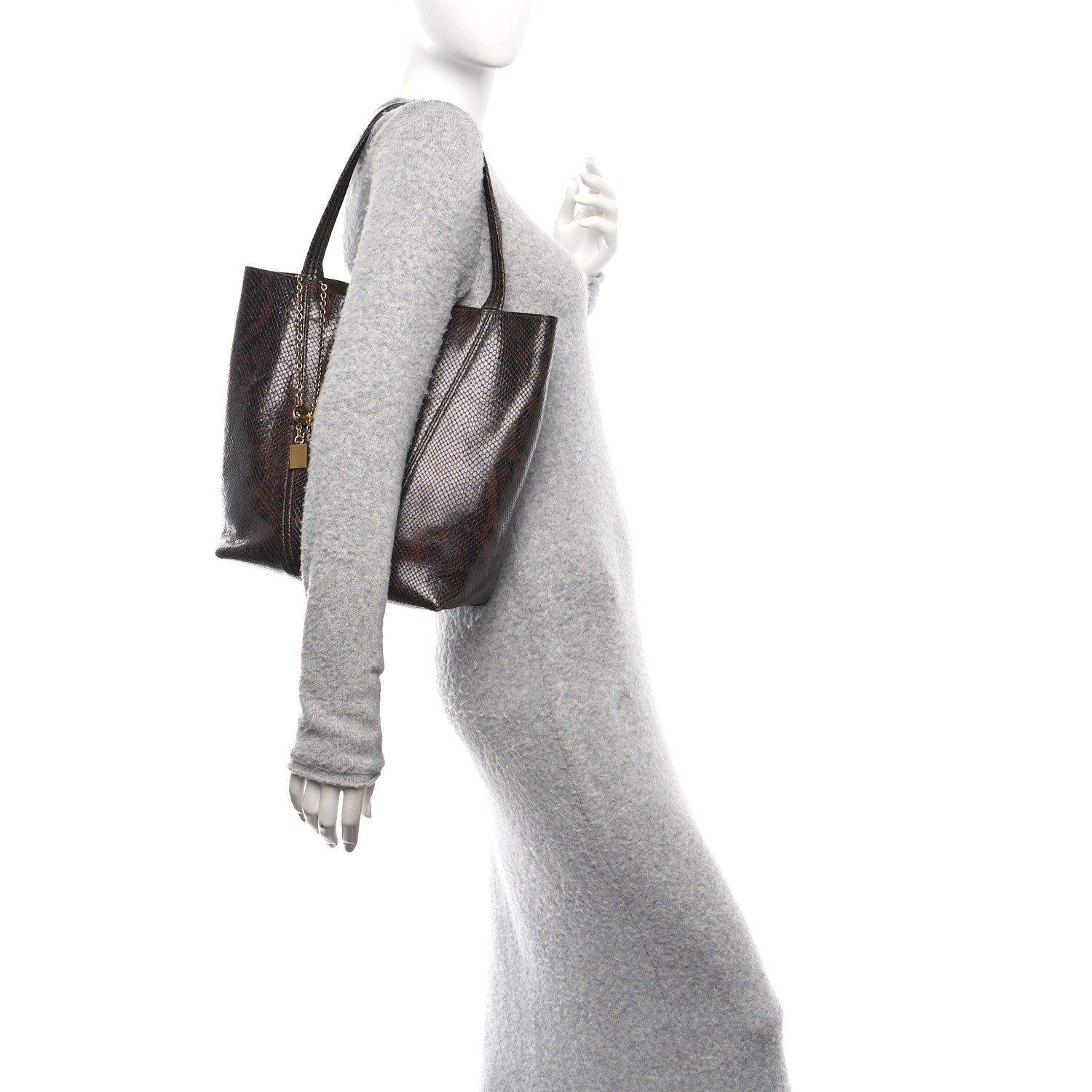 Chloe Goatskin Snakeskin Embossed Spin Tote Sooty Brown 2 of 11