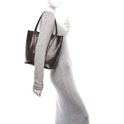 Chloe Goatskin Snakeskin Embossed Spin Tote Sooty Brown 2 of 11