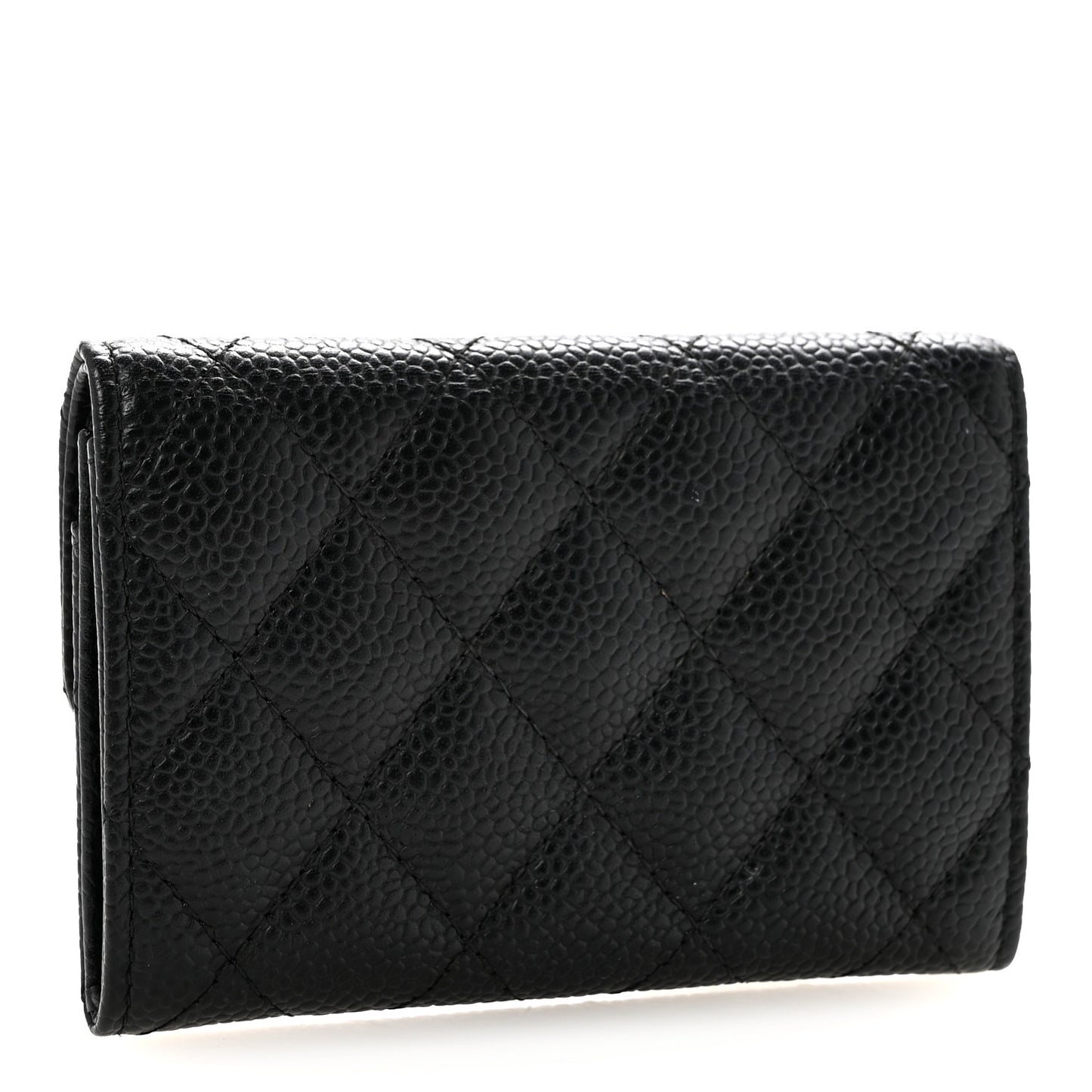 Caviar Quilted Flap Card Holder Black