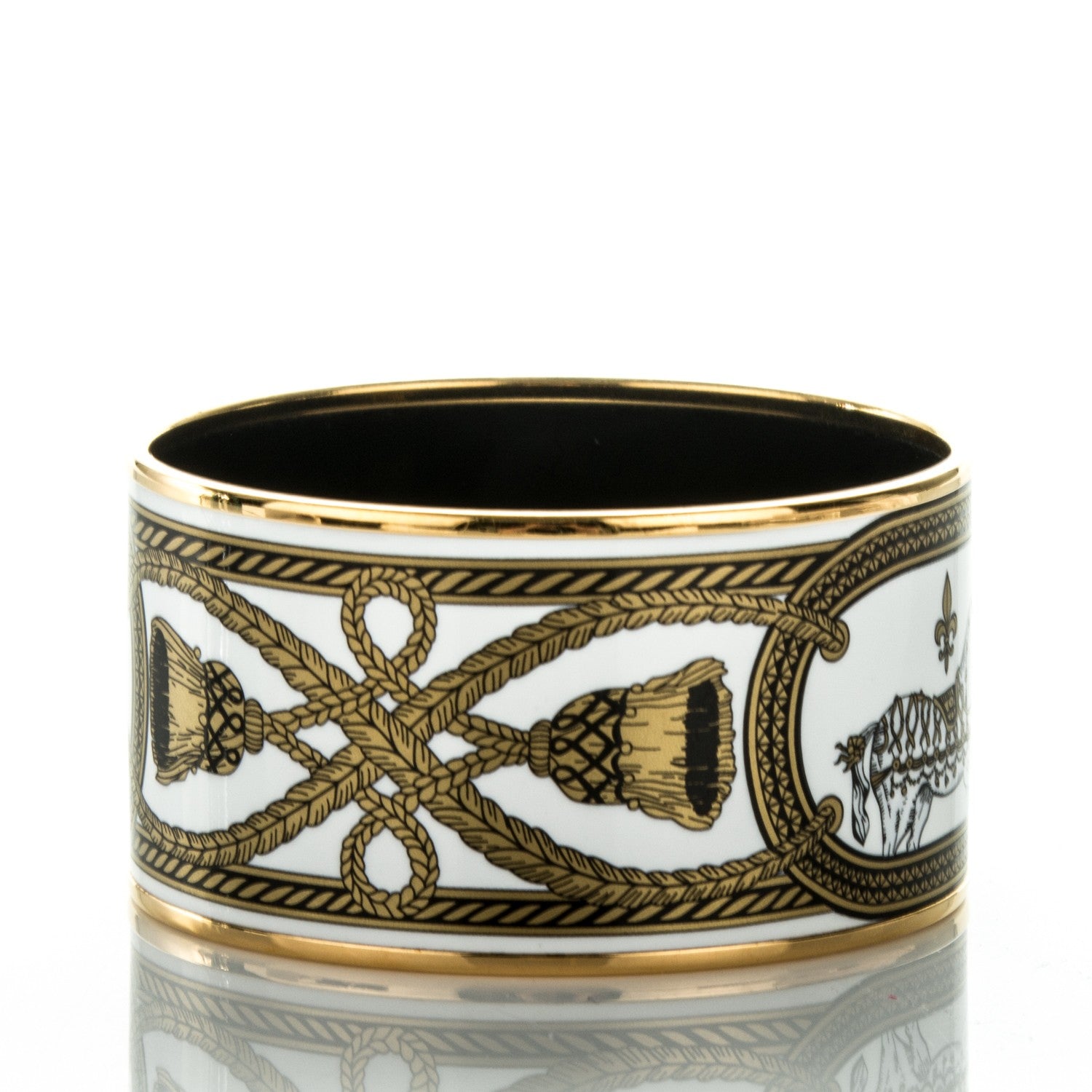 Hermes Enamel Printed Grand Apparat Extra Wide Bracelet 62 White 3 of 5