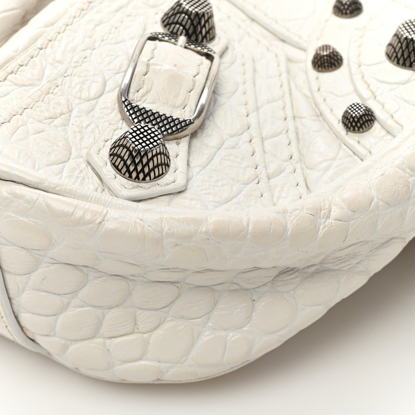 Extra Supple Calfskin Crocodile Embossed Le Cagole Shoulder Bag XS White