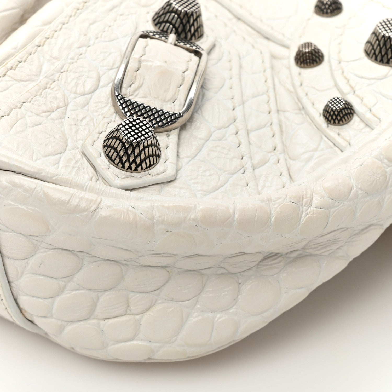 Balenciaga Extra Supple Calfskin Crocodile Embossed Le Cagole Shoulder Bag XS White 13 of 16