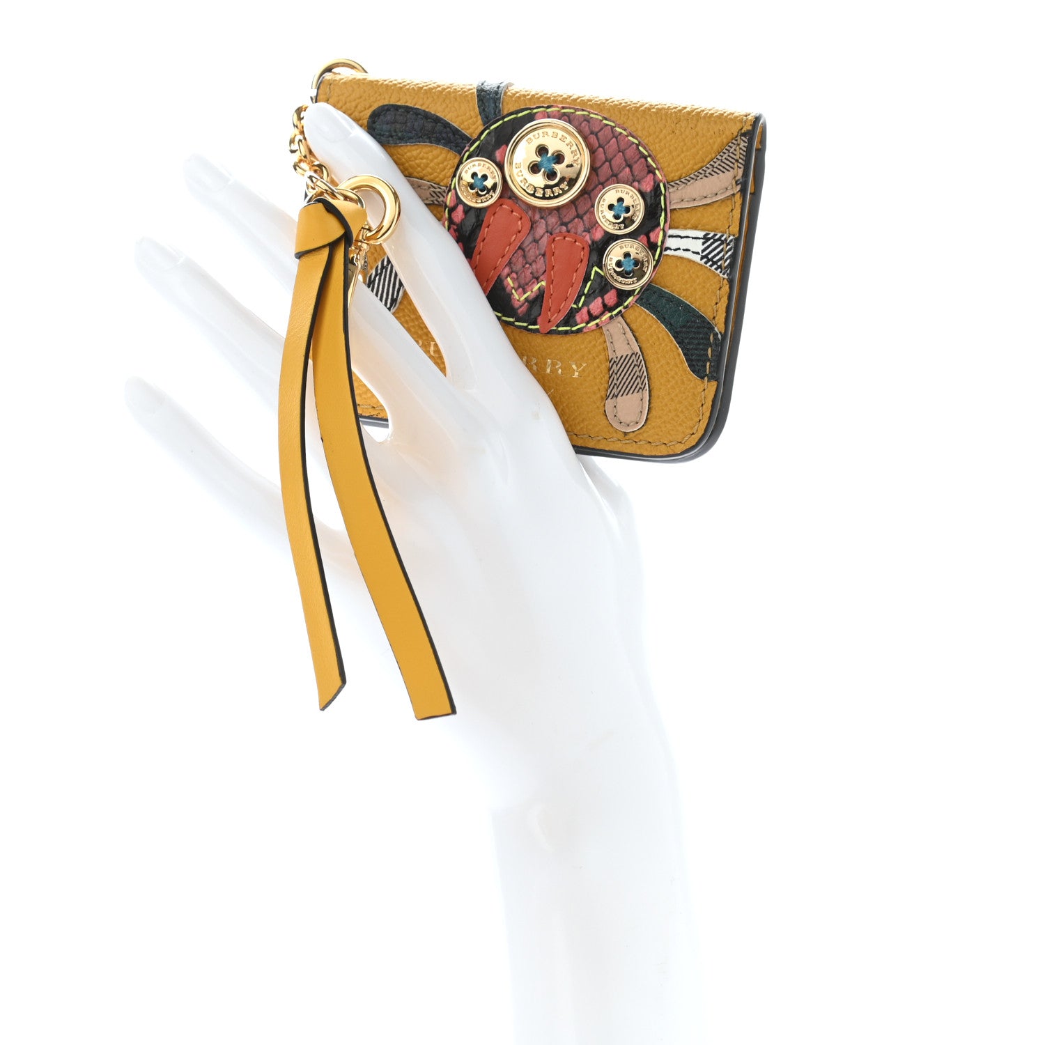 Burberry Calfskin Haymarket Check Appliqué Card Case Charm Yellow 2 of 8