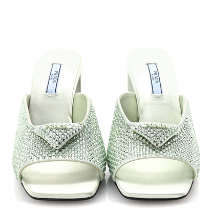 Prada Satin Crystal Logo 90mm Slide Sandals 36.5 Acqua 3 of 9