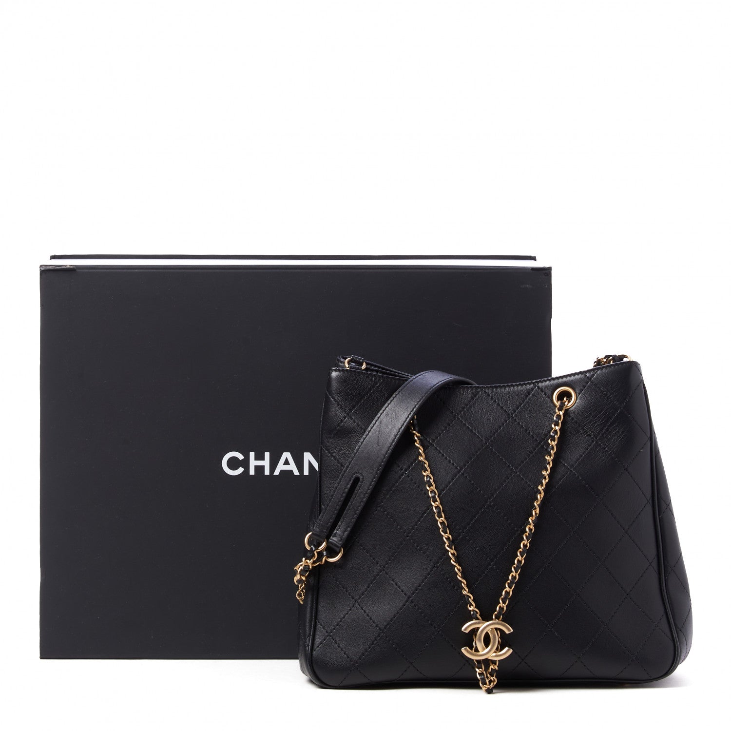 Chanel Calfskin Stitched Egyptian Amulet Drawstring Bag Black 11 of 11