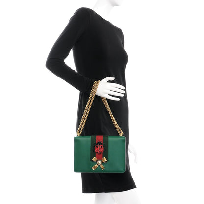 Gucci Calfskin Peony Medium Chain Shoulder Bag Bottle Green 3 of 11