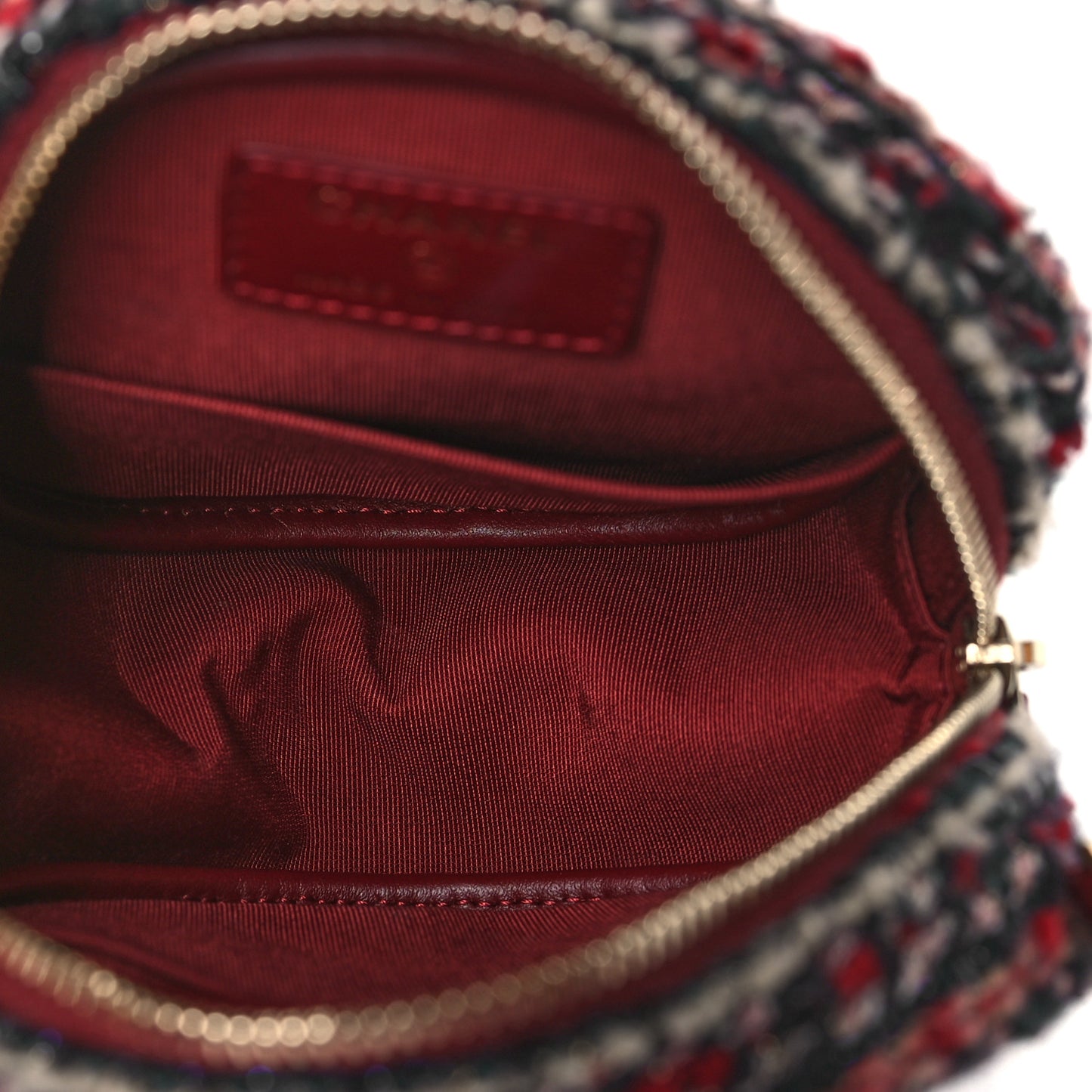 Tweed Quilted Round Clutch With Chain Red