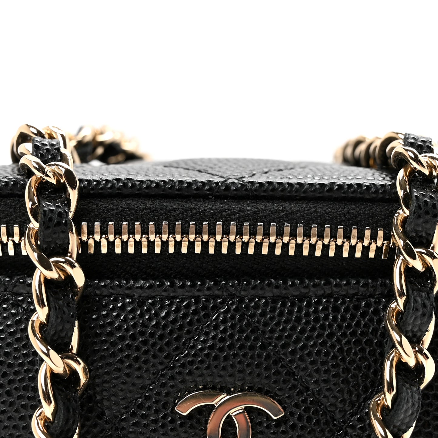 Caviar Quilted Mini Vanity Case With Chain Black