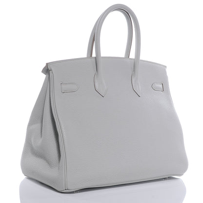 Hermes Taurillon Clemence Lizard Club Birkin 35 Gris Perle White Mykonos 3 of 11