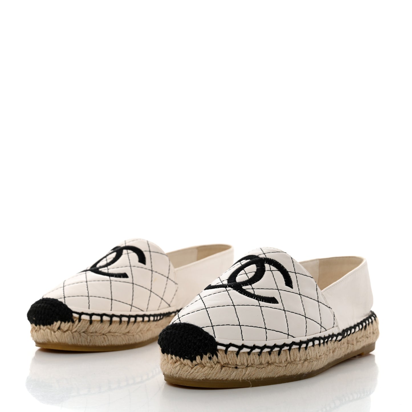Lambskin Stitched CC Espadrilles 35 White Black