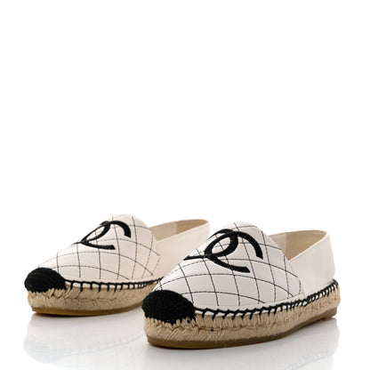 Chanel Lambskin Stitched CC Espadrilles 35 White Black 3 of 13