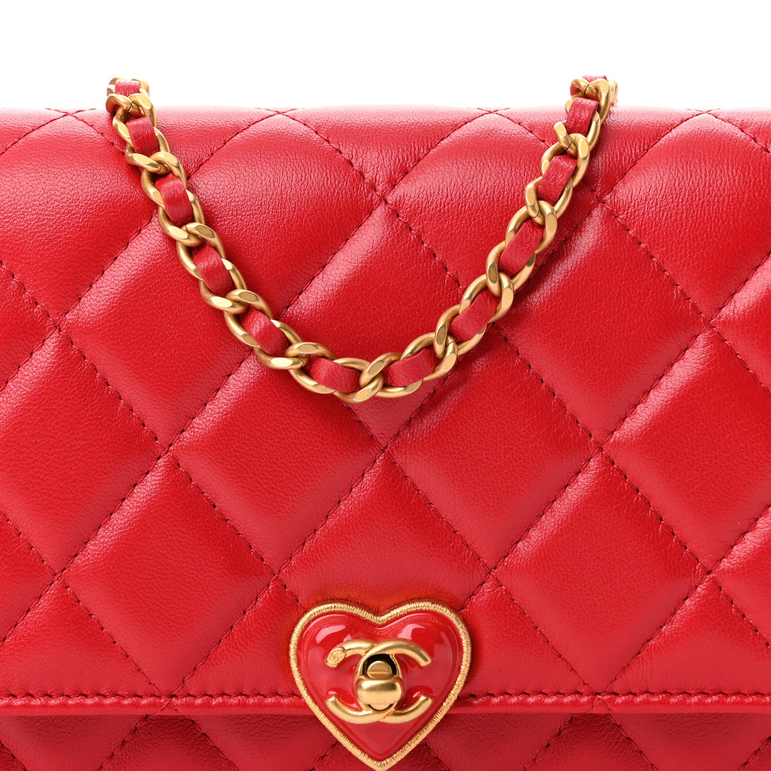 Chanel Lambskin Plexiglass Quilted Coco Love Wallet On Chain WOC Red 9 of 12