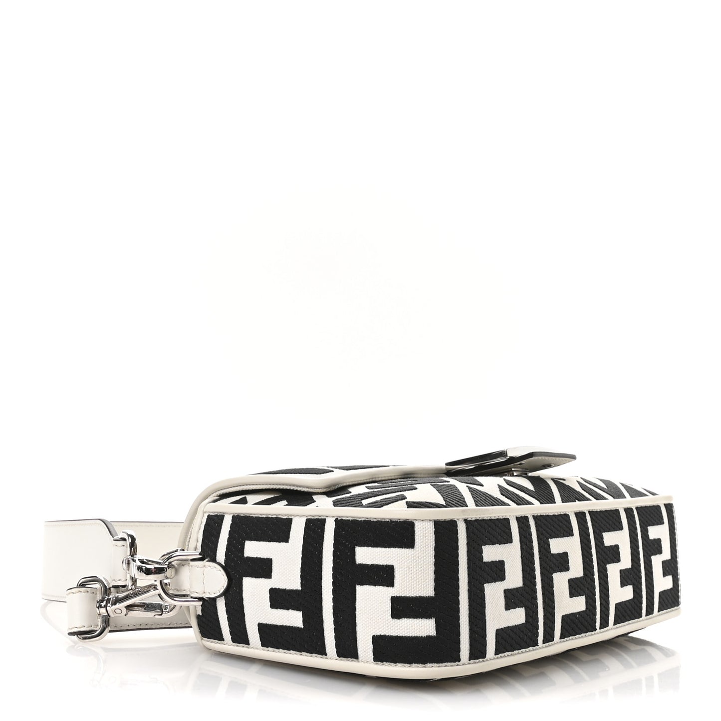 Canvas Vitello King FF Embroidered Baguette White Black