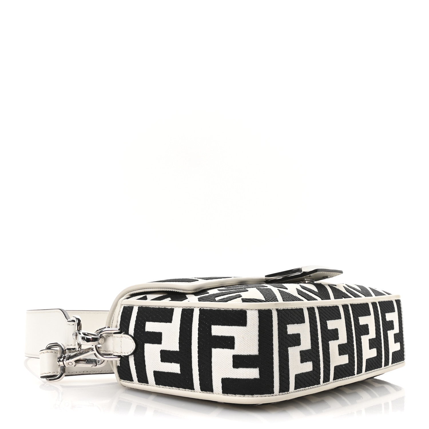 Fendi Canvas Vitello King FF Embroidered Baguette White Black 4 of 11