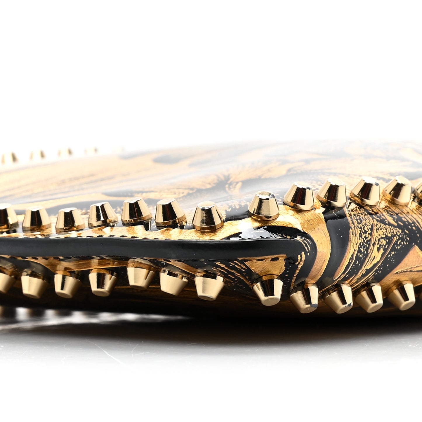 Patent Lame Hibiscus Spike Loubiclutch Clutch Black Gold