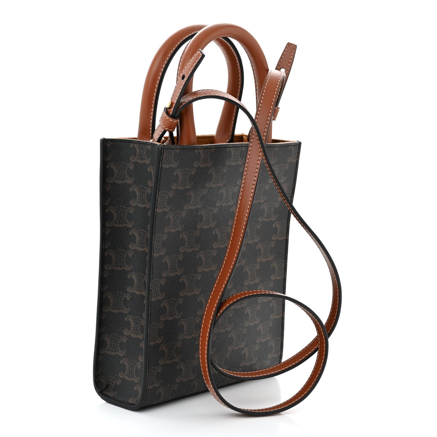 Triomphe Canvas Calfskin Mini Vertical Cabas Tan