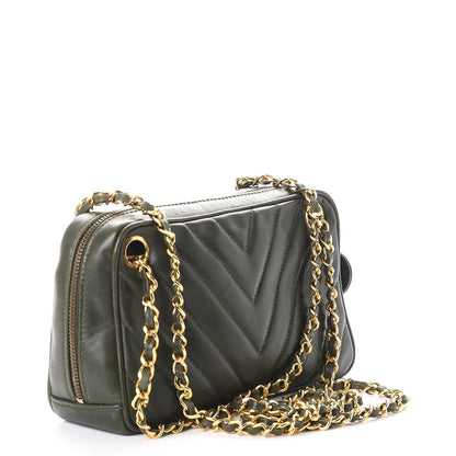 Chanel Lambskin Chevron Quilted Small Camera Case Green 3 of 9