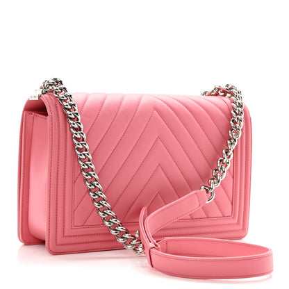 Chanel Calfskin Chevron Quilted New Medium Boy Flap Pink 3 of 10