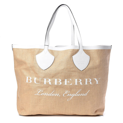 Burberry Raffia Logo Print The Giant Reversible Tote Bag Chalk White 1 of 10