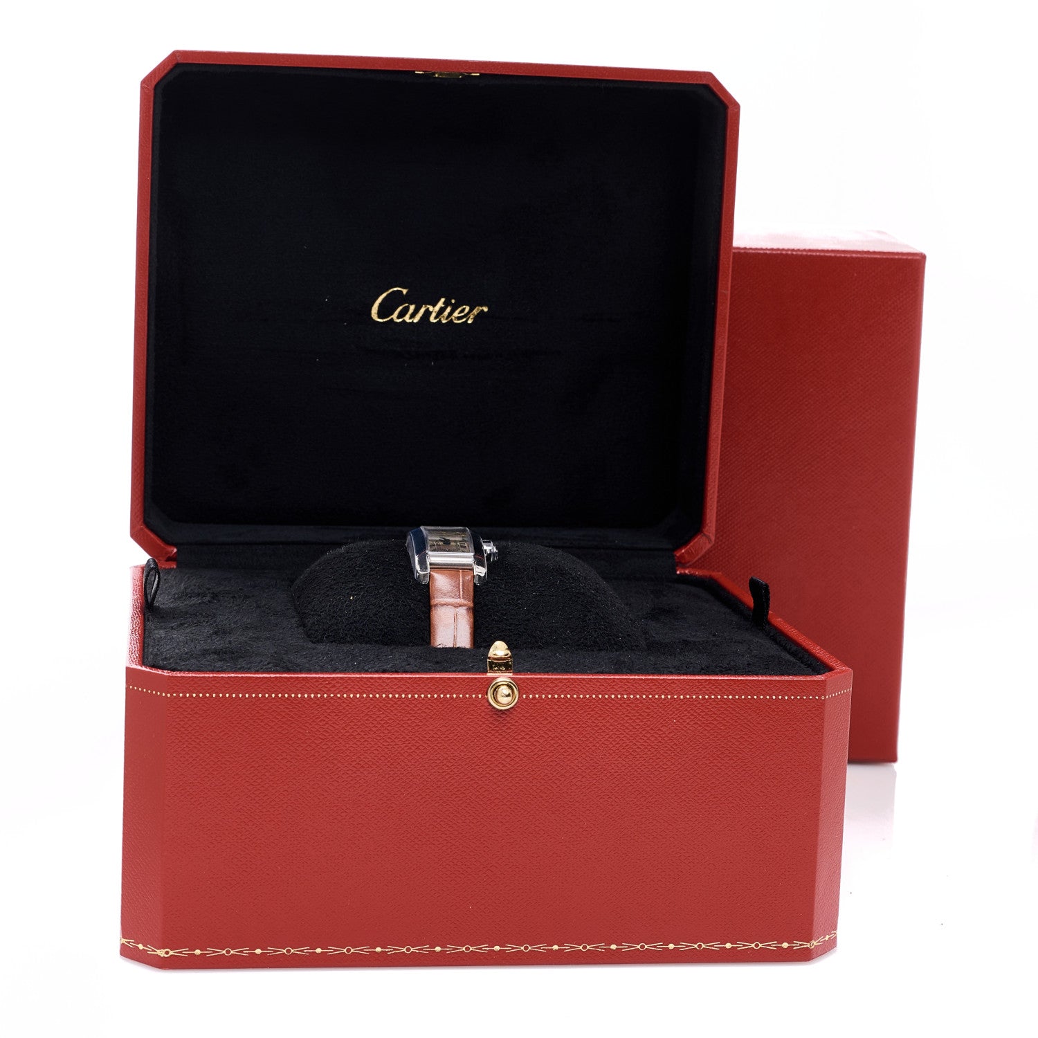 Cartier Stainless Steel Alligator 15mm Tank Americaine Quartz Watch Brown 5 of 5