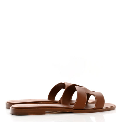 Hermes Box Calfskin Oran Sandals 38.5 Gold 4 of 9