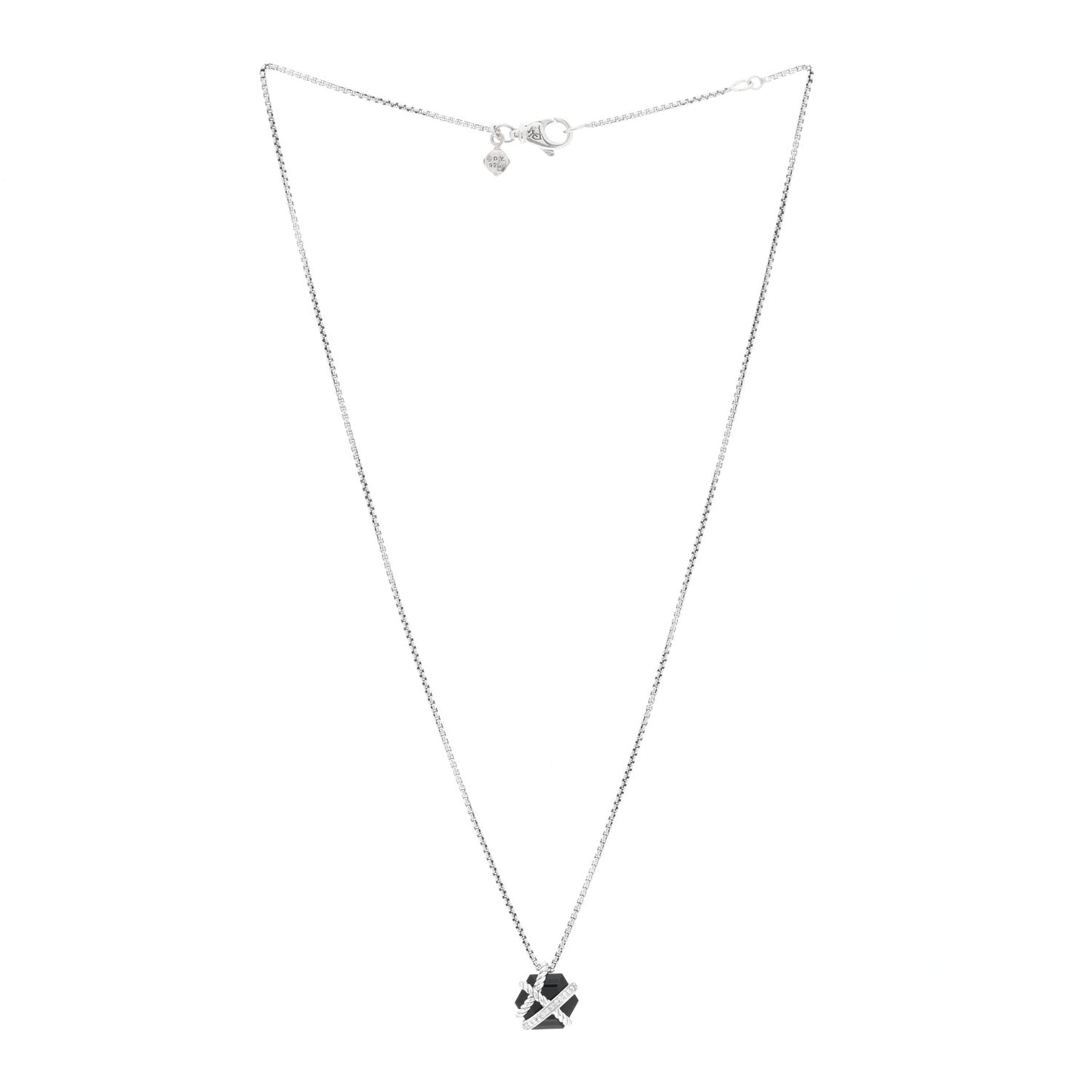 Sterling Silver Diamond Black Onyx 10mm Petite Cable Wrap Pendant Necklace
