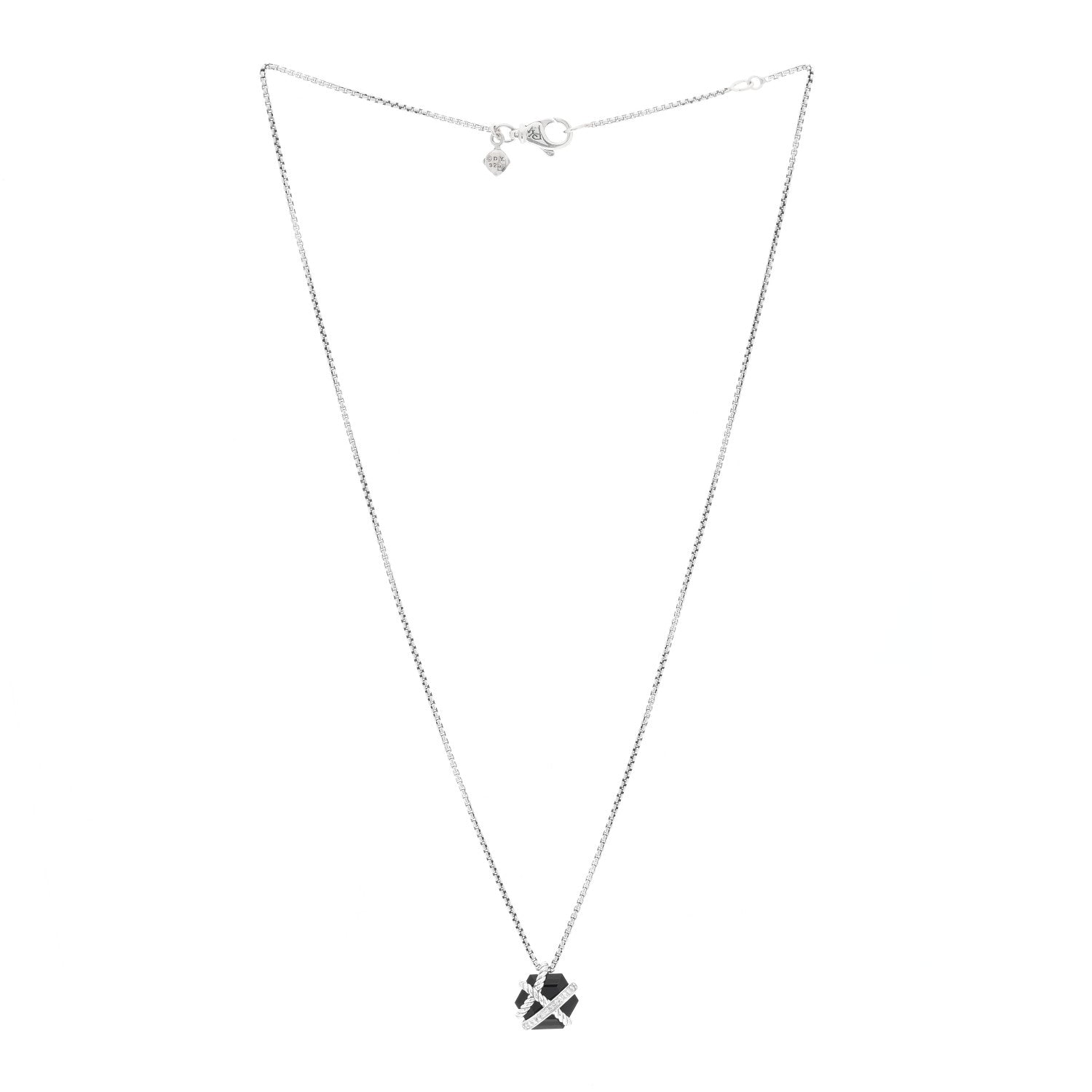 David Yurman Sterling Silver Diamond Black Onyx 10mm Petite Cable Wrap Pendant Necklace 2 of 3