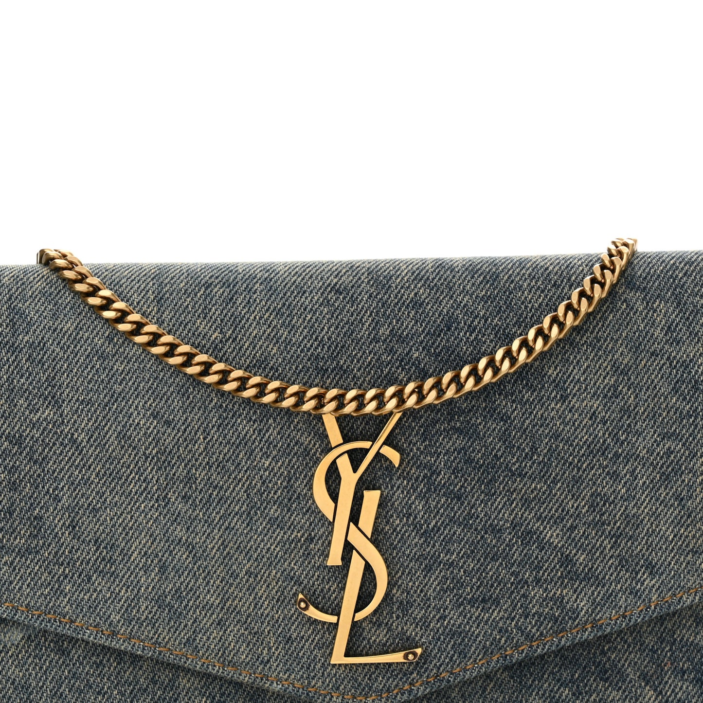 Denim Monogram Chain Wallet Rodeo Blue Cinnamon