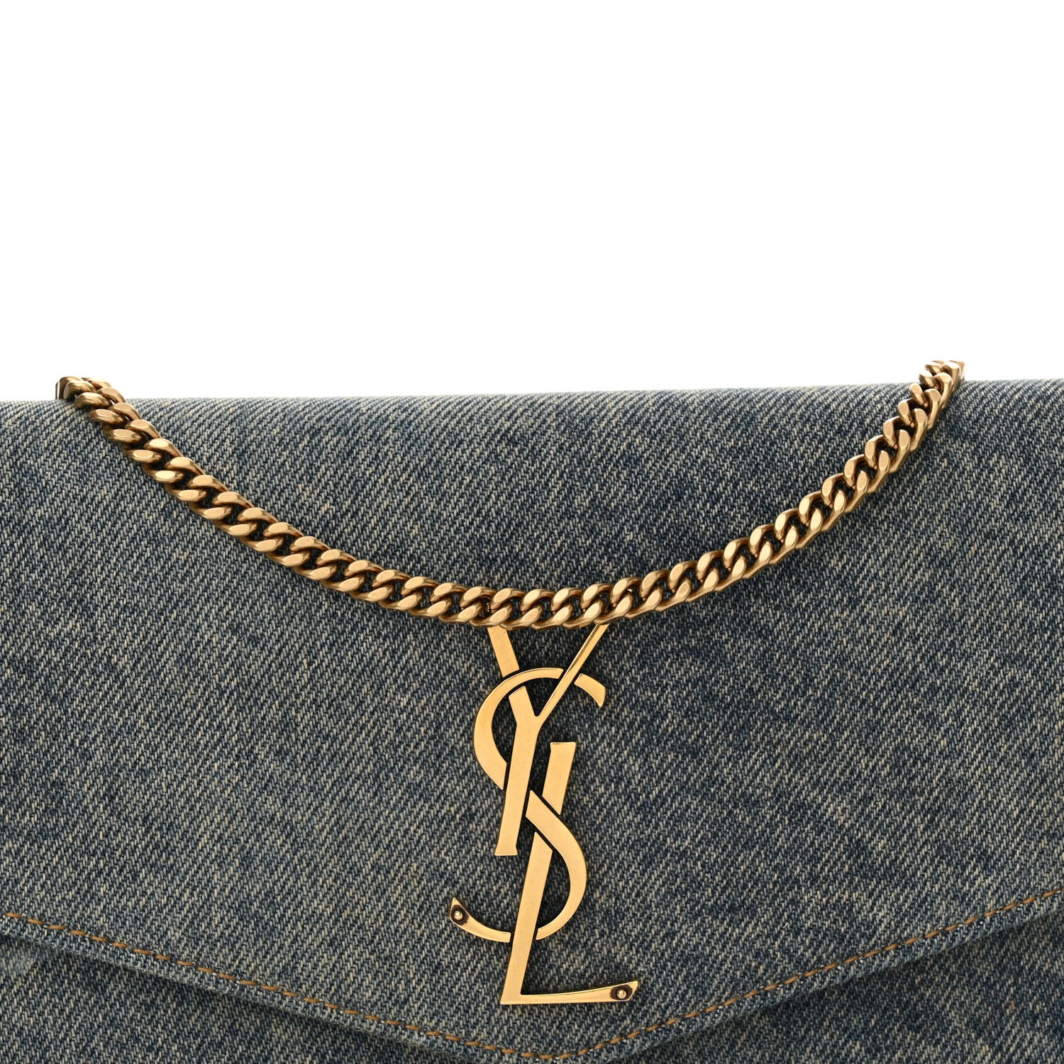 Saint Laurent Denim Monogram Chain Wallet Rodeo Blue Cinnamon 9 of 15
