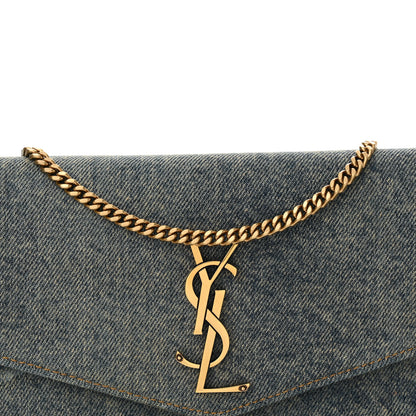 Saint Laurent Denim Monogram Chain Wallet Rodeo Blue Cinnamon 9 of 15