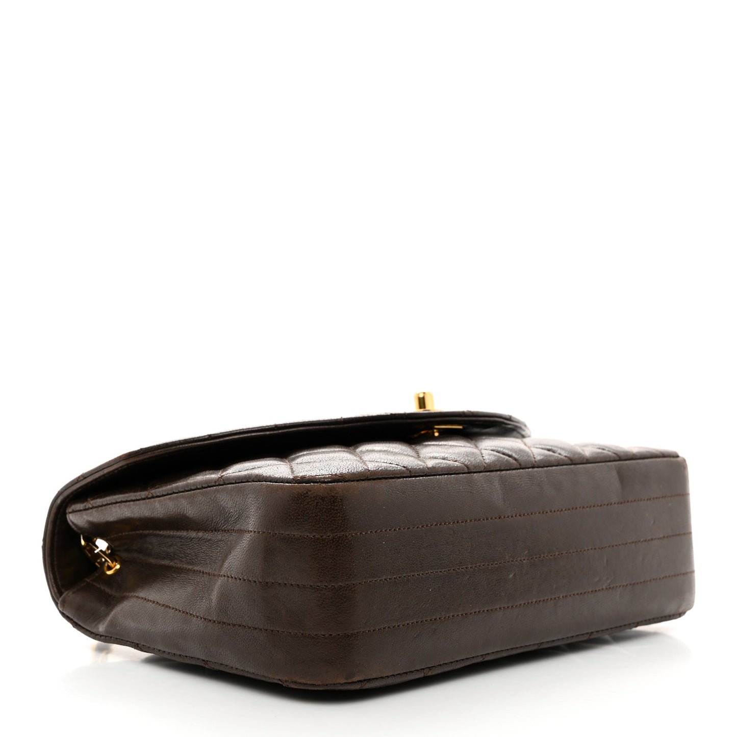 Lambskin Quilted Round Flap Brown