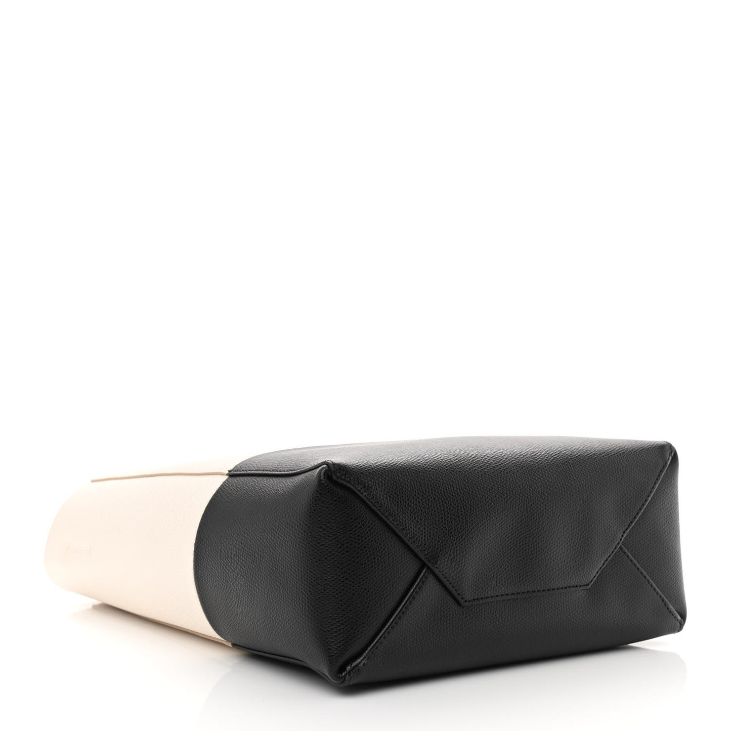 Grained Calfskin Small Vertical Bi-Cabas Cream Black