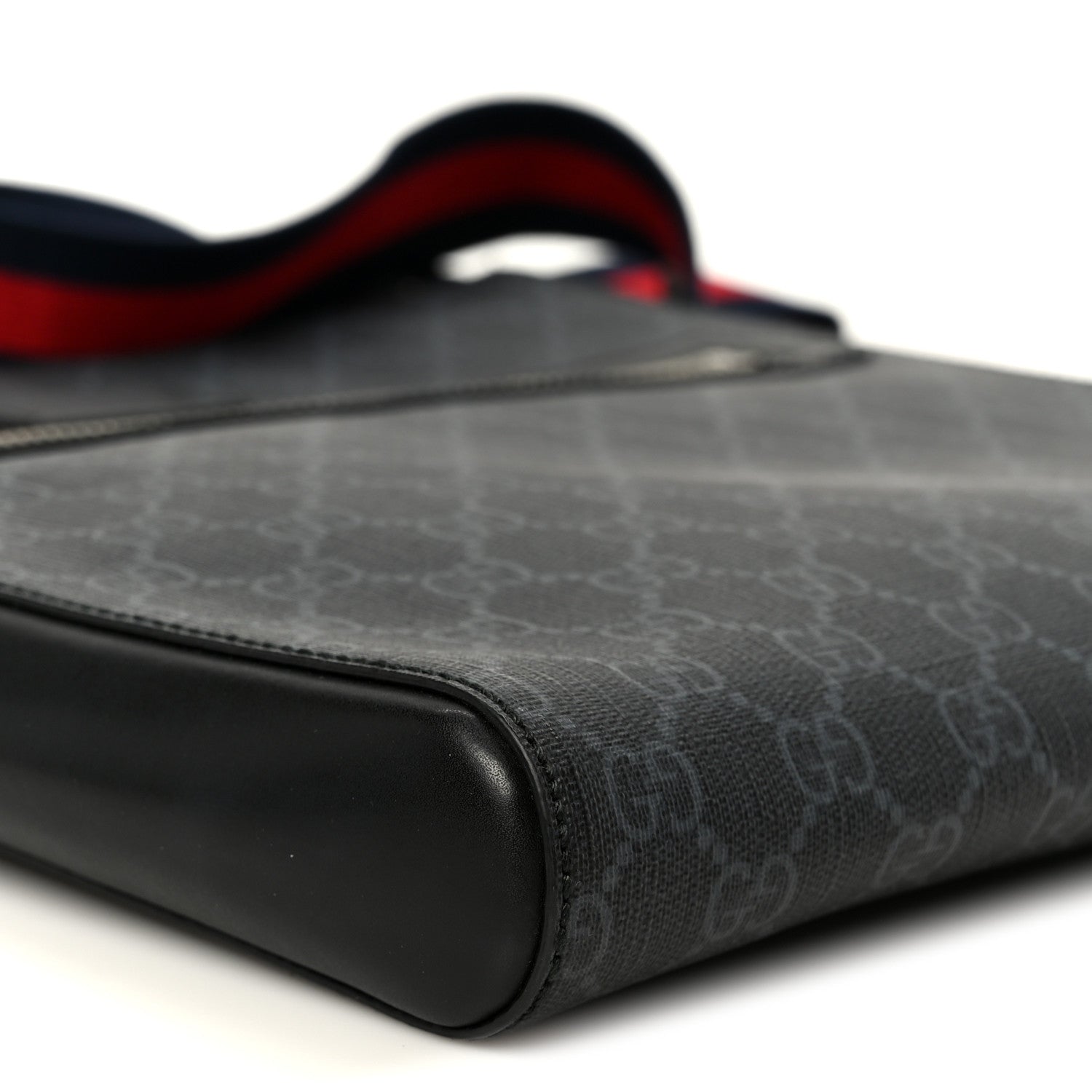 Gucci GG Supreme Monogram Appia Calfskin Web Flat Messenger Bag Black Grey 10 of 11