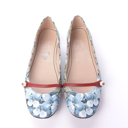 Gucci GG Supreme Monogram Blooms Ballet Flats 36.5 Beige Blue Navy Hibiscus Red 6 of 11