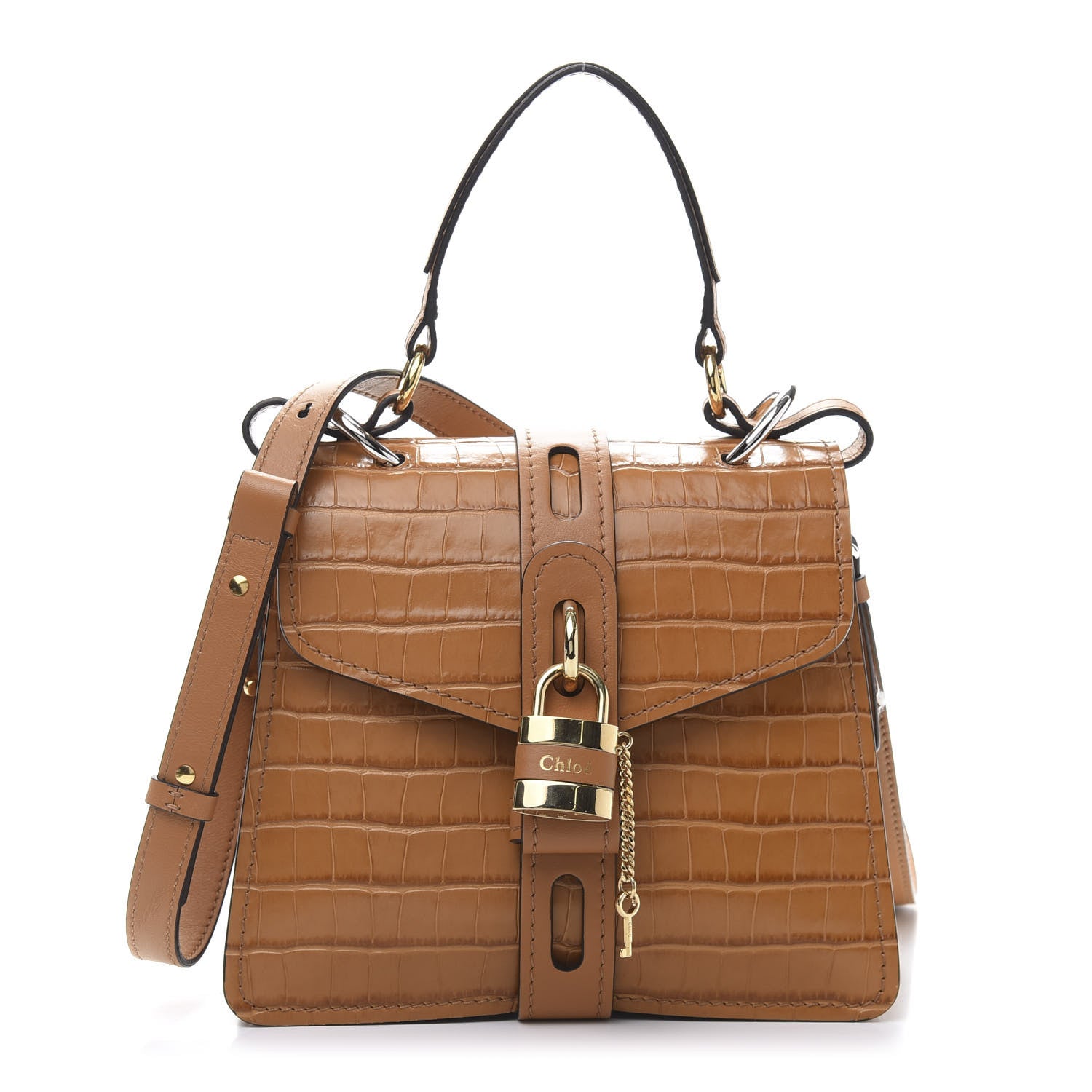 Chloe Calfskin Crocodile Embossed Small Aby Day Shoulder Bag Autumnal Brown 1 of 13