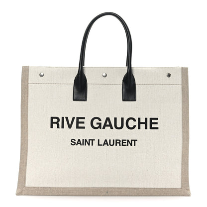 Saint Laurent Linen Calfskin Rive Gauche Tote Optic White 1 of 9