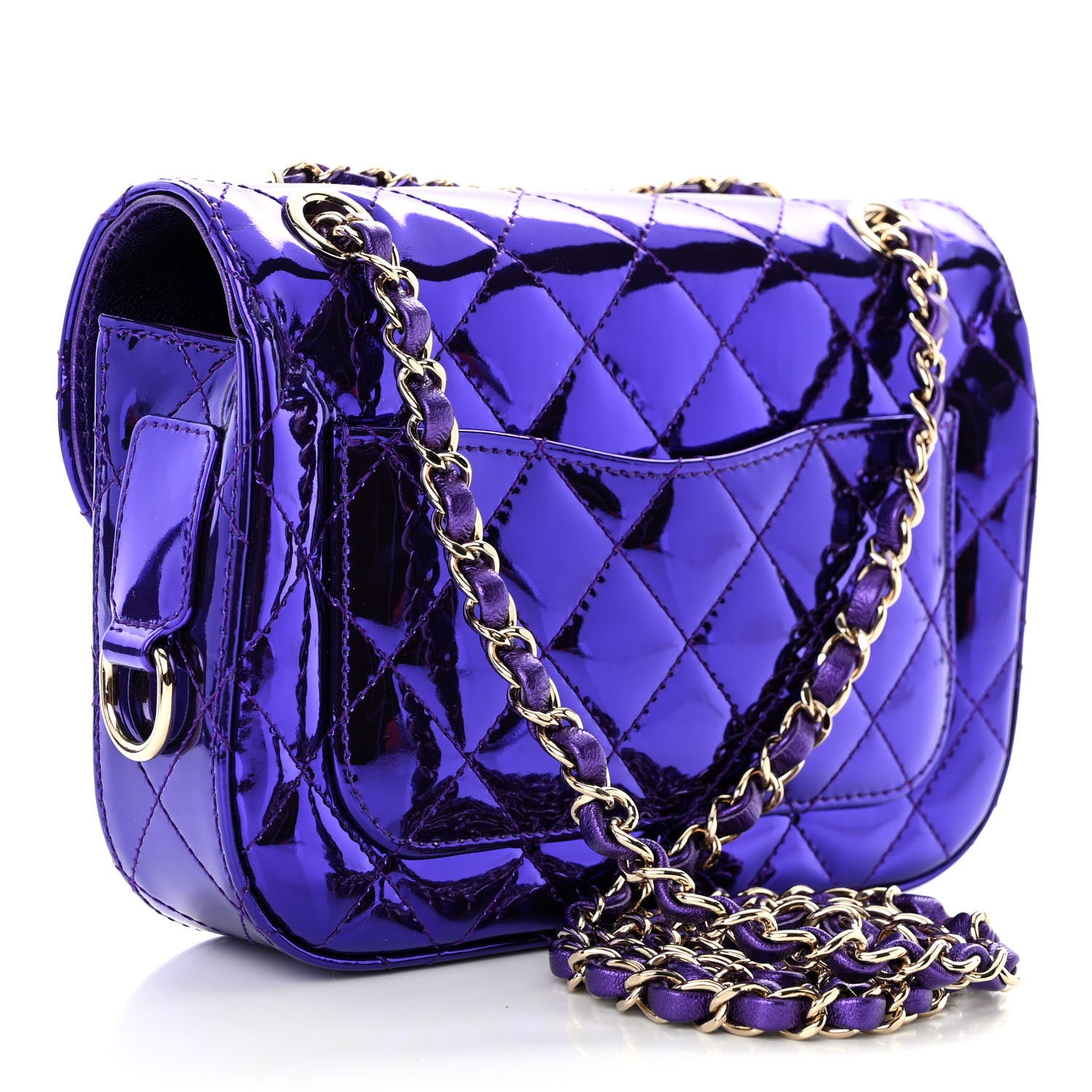 Chanel Mirror Calfskin Metallic Calfskin Quilted Hollywood Boulevard Mini Flap With Star Coin Purse Purple 4 of 11