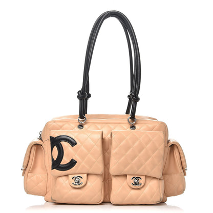 Chanel Calfskin Quilted Large Cambon Multipocket Reporter Beige Black 1 of 21