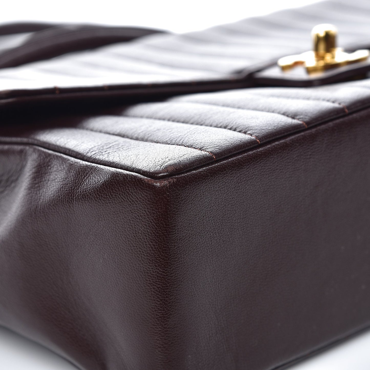 Lambskin Vertical Quilt Medium Flap Brown