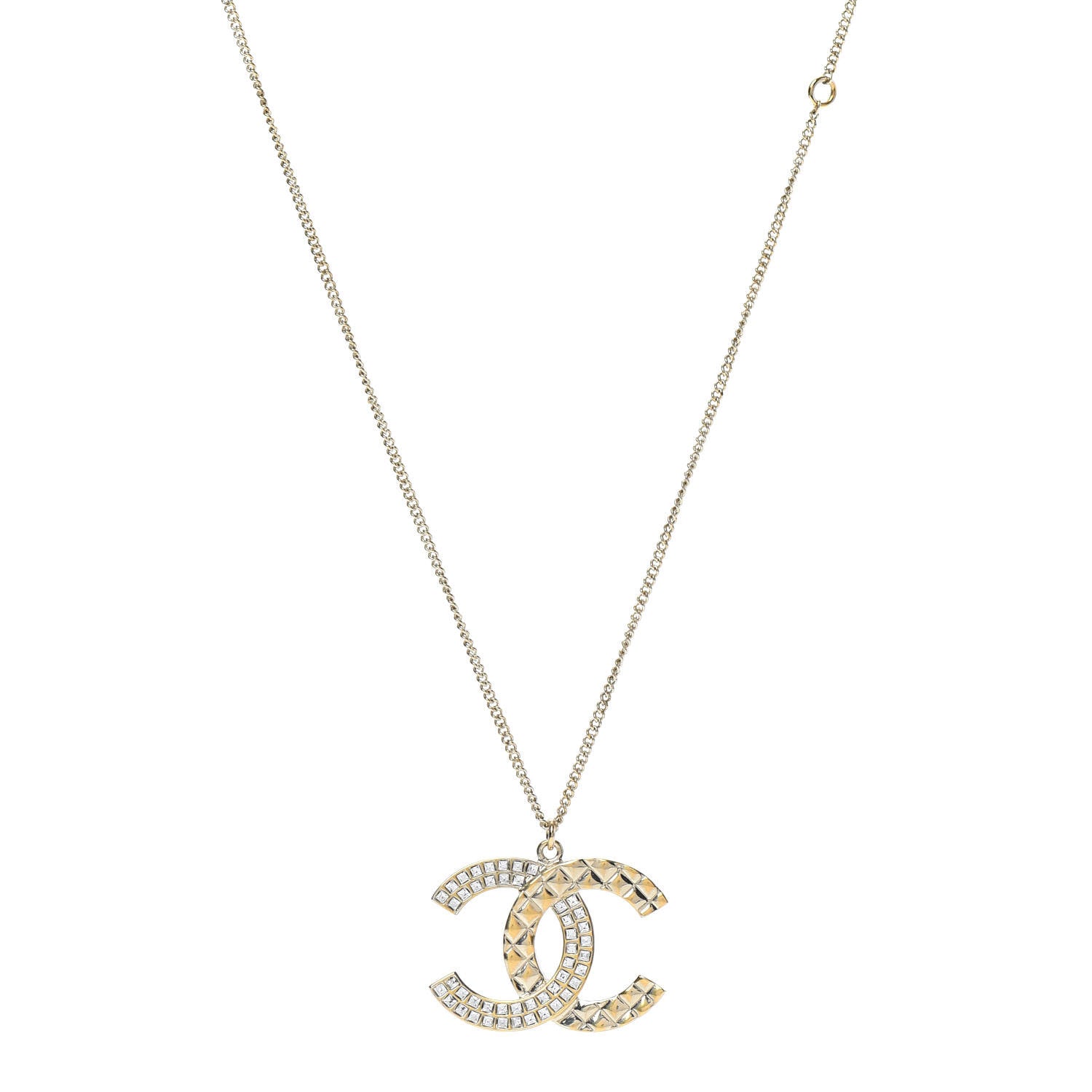 Chanel Baguette Crystal Quilted CC Pendant Necklace Gold 1 of 4